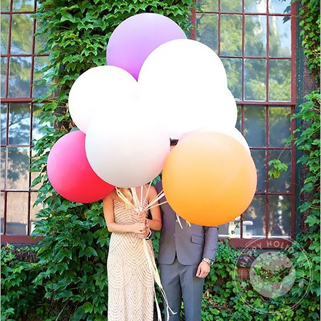 Duże, lateksowe balony dekoracyjne w kolorze fioletowym, różowym, białym, pomarańczowym i niebieskim - 36 cali. Balony helem - 5 cali, 10 cali - Wianko - 2