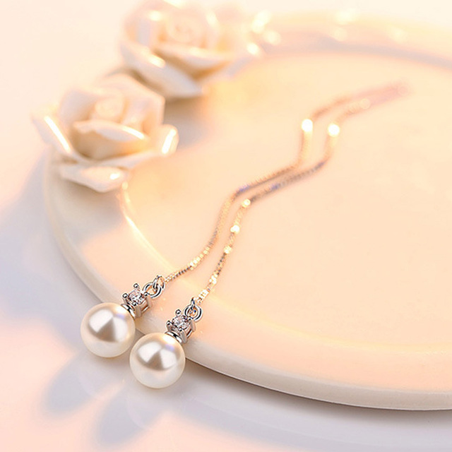 Długie kolczyki z frędzlami imitujące perły w kolorze złotym dla kobiet - Wianko - 1