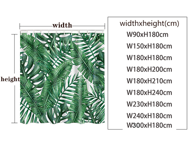 Zasłona prysznicowa z motywem tropikalnych roślin liściastych - 2 sztuki, wodoodporna tkanina, mata antypoślizgowa - Wianko - 1