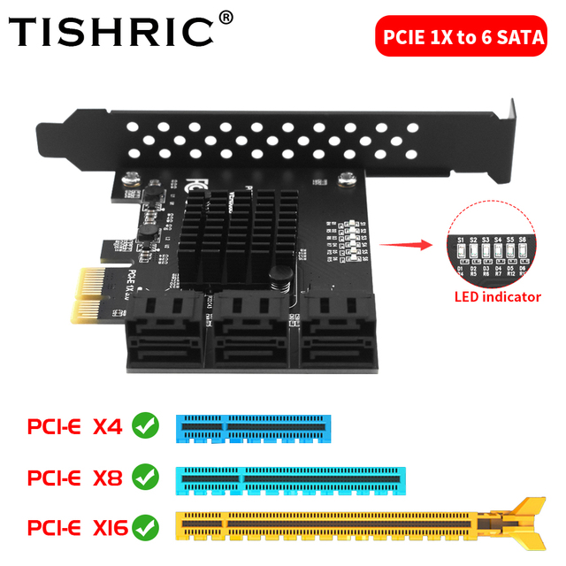 Karta rozszerzeń SATA3.0 TISHRIC 6Gb/s PCIE 1X z 2/4/6/10 portami SATA Riser do SSD - Wianko - 3
