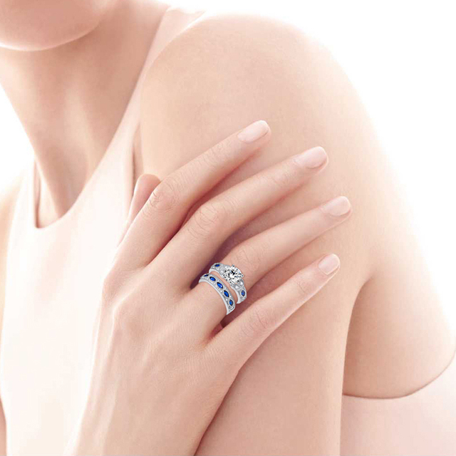 Biżuteria z białym CZ i Sapphires, pierścienie ślubne i zaręczynowe, srebro próby 925, wysoka jakość - Wianko - 7