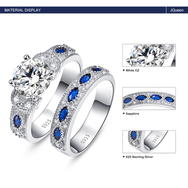 Biżuteria z białym CZ i Sapphires, pierścienie ślubne i zaręczynowe, srebro próby 925, wysoka jakość - Wianko - 1