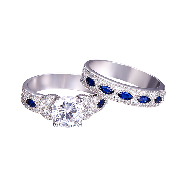 Biżuteria z białym CZ i Sapphires, pierścienie ślubne i zaręczynowe, srebro próby 925, wysoka jakość - Wianko - 5