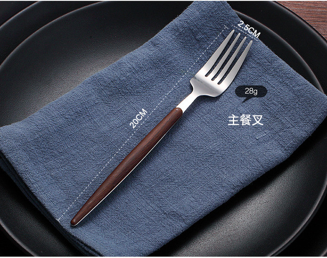 Zestaw naczyń obiadowych, nóż do kotletów i widelec w stylu zachodnim, wykonane z imitacji drewna ze stali nierdzewnej 304 - Wianko - 27