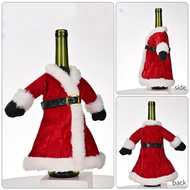 Świąteczny pokrowiec na butelkę wina - dekoracja bożonarodzeniowa dla domu, prezent 2020, świąteczny wystrój stołu - Wianko - 10