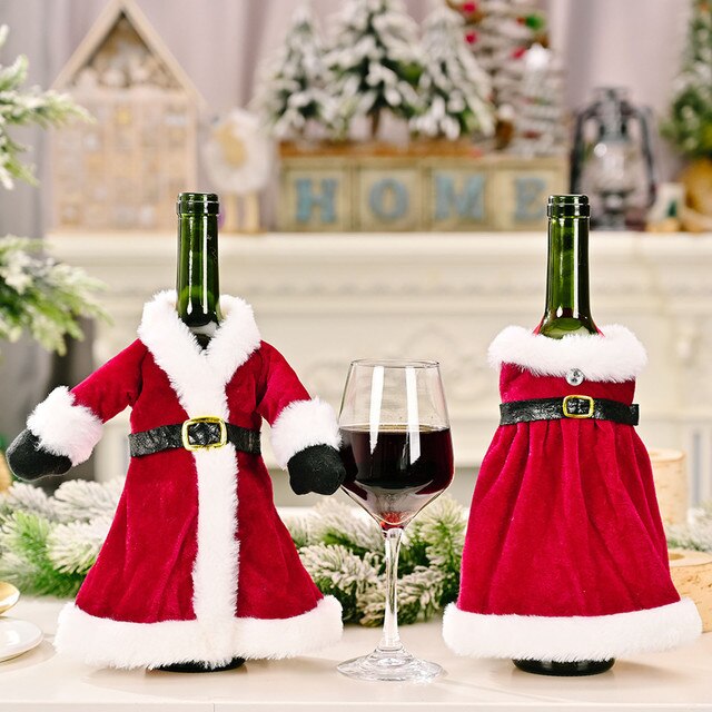 Świąteczny pokrowiec na butelkę wina - dekoracja bożonarodzeniowa dla domu, prezent 2020, świąteczny wystrój stołu - Wianko - 1