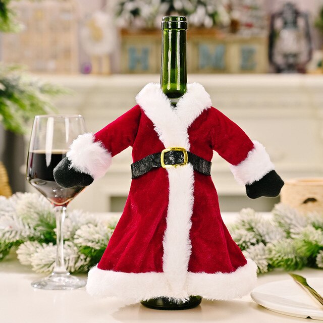 Świąteczny pokrowiec na butelkę wina - dekoracja bożonarodzeniowa dla domu, prezent 2020, świąteczny wystrój stołu - Wianko - 8