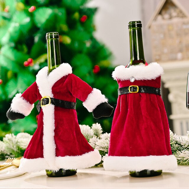 Świąteczny pokrowiec na butelkę wina - dekoracja bożonarodzeniowa dla domu, prezent 2020, świąteczny wystrój stołu - Wianko - 6