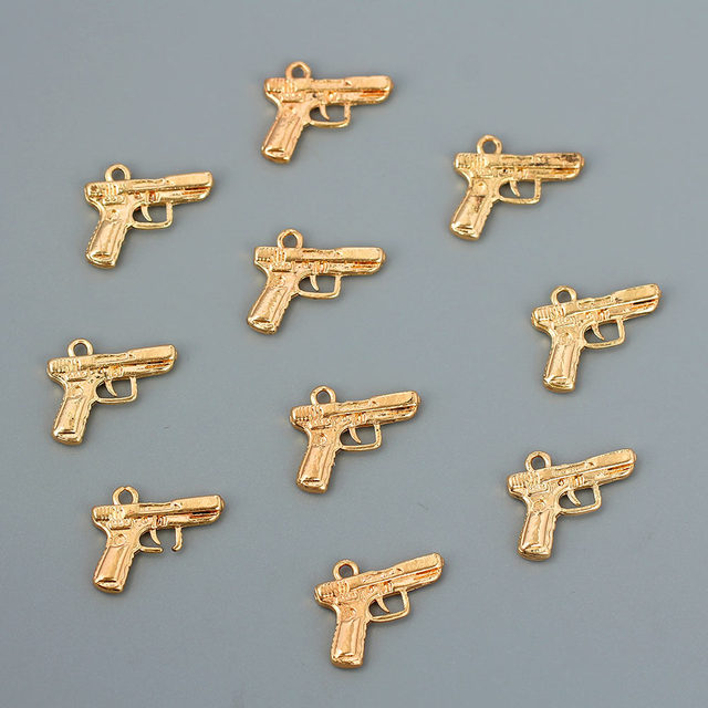 Zestaw 10 pięknych pistoletów Punk Gun - złoty i srebrny kolor, metalowe Charms do DIY kolczyków i wisiorków - Wianko - 5