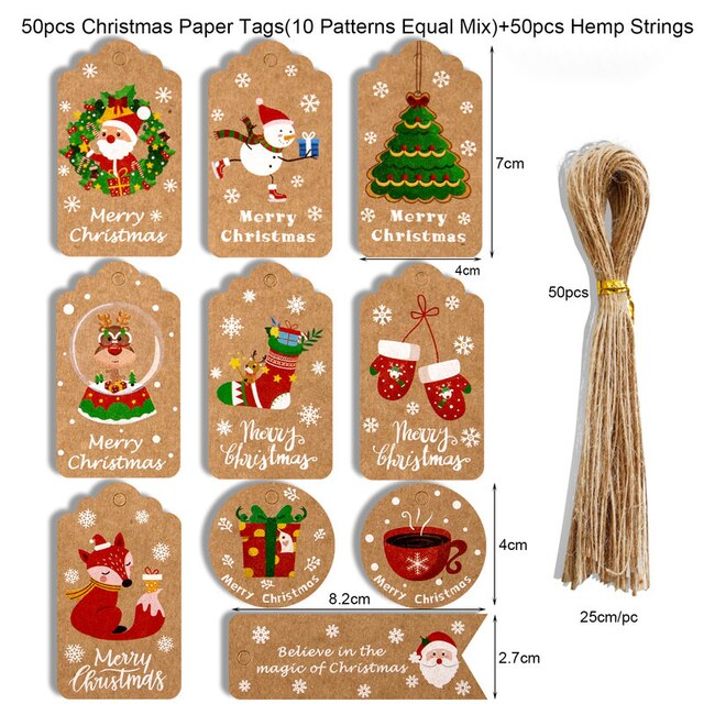 Zestaw 50 wesołych świątecznych zawieszek papierowych DIY Handmade - ozdoby do pakowania prezentów, etykiety Świętego Mikołaja i dekoracje na nowy rok - Wianko - 12