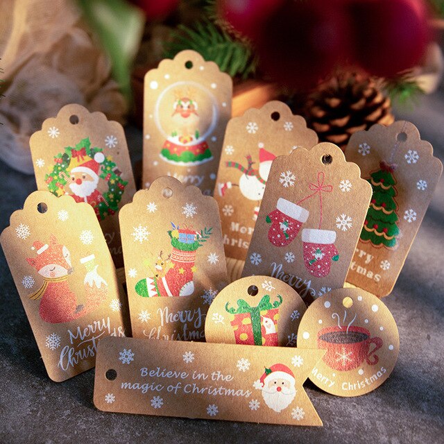 Zestaw 50 wesołych świątecznych zawieszek papierowych DIY Handmade - ozdoby do pakowania prezentów, etykiety Świętego Mikołaja i dekoracje na nowy rok - Wianko - 4