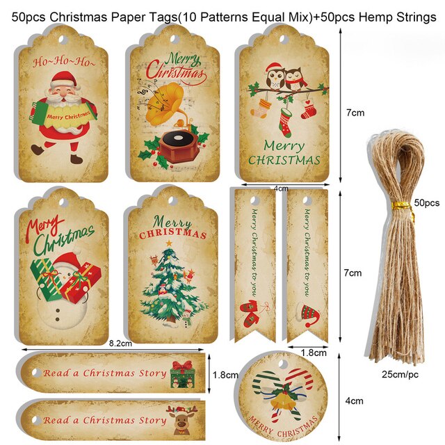 Zestaw 50 wesołych świątecznych zawieszek papierowych DIY Handmade - ozdoby do pakowania prezentów, etykiety Świętego Mikołaja i dekoracje na nowy rok - Wianko - 11
