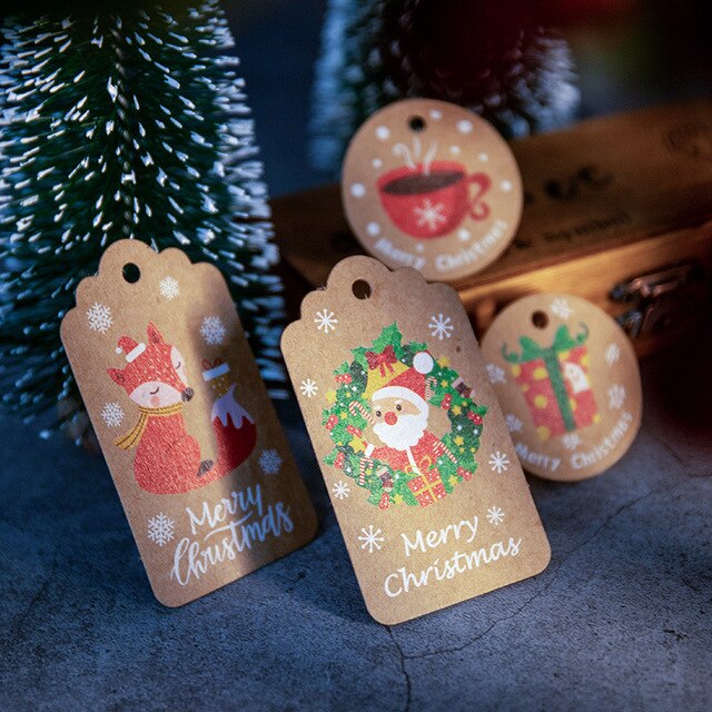 Zestaw 50 wesołych świątecznych zawieszek papierowych DIY Handmade - ozdoby do pakowania prezentów, etykiety Świętego Mikołaja i dekoracje na nowy rok - Wianko - 6