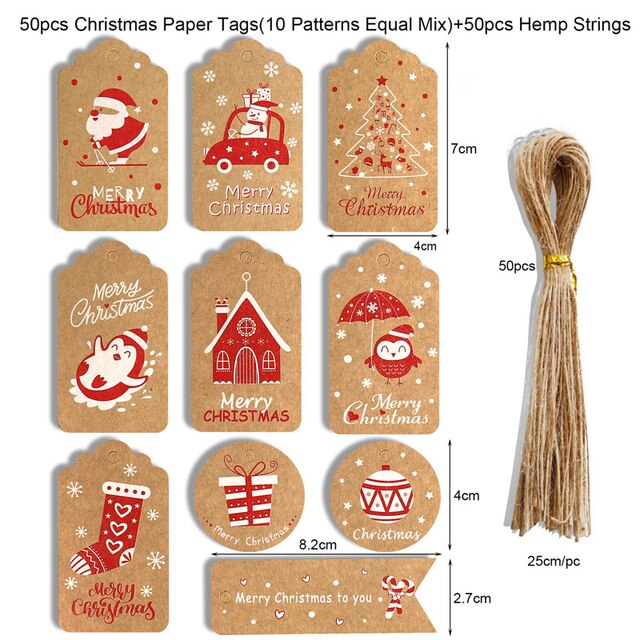 Zestaw 50 wesołych świątecznych zawieszek papierowych DIY Handmade - ozdoby do pakowania prezentów, etykiety Świętego Mikołaja i dekoracje na nowy rok - Wianko - 16