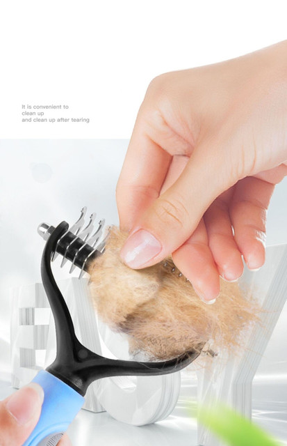 Pies grzebień do usuwania włosów i pielęgnacji futer kotów – dwustronny narzędzie do przycinania węzłów, usuwania martwego włosa i oczyszczania długich i kręconych włosów - Wianko - 4