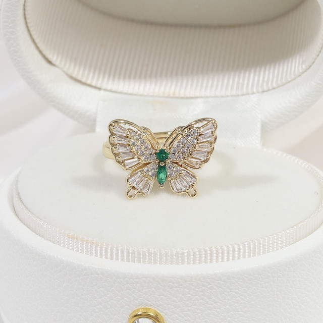 Biżuteria Korea - nowy projekt pierścień miedziany inkrustowany cyrkoniami, motyle, regulowany - Wianko - 8