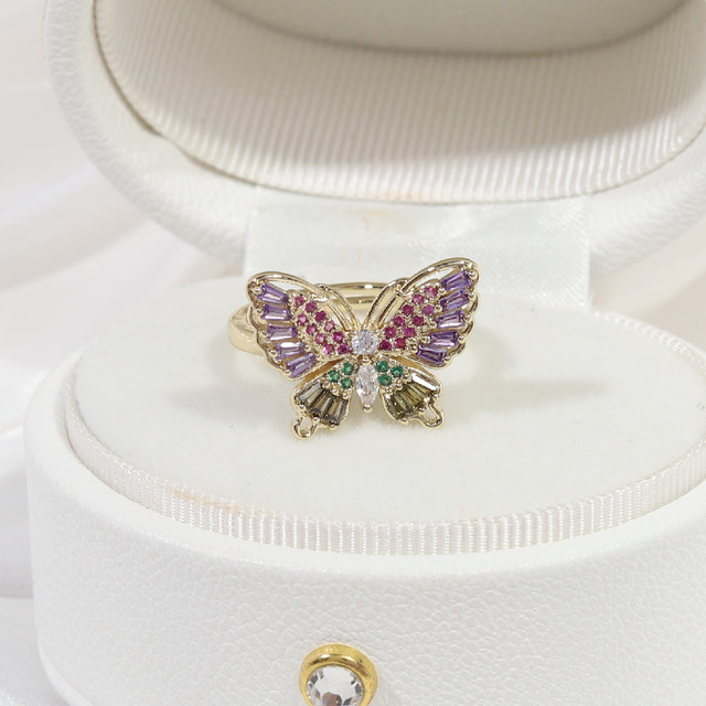 Biżuteria Korea - nowy projekt pierścień miedziany inkrustowany cyrkoniami, motyle, regulowany - Wianko - 7