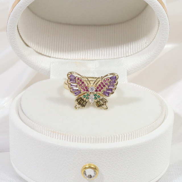 Biżuteria Korea - nowy projekt pierścień miedziany inkrustowany cyrkoniami, motyle, regulowany - Wianko - 6
