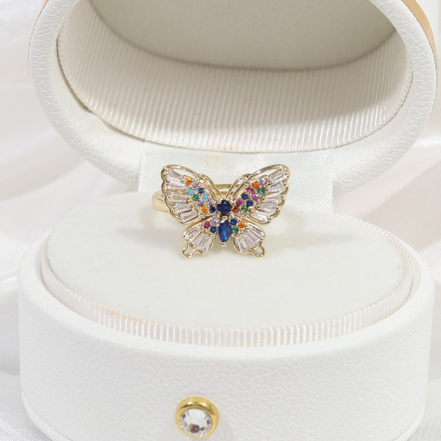 Biżuteria Korea - nowy projekt pierścień miedziany inkrustowany cyrkoniami, motyle, regulowany - Wianko - 9