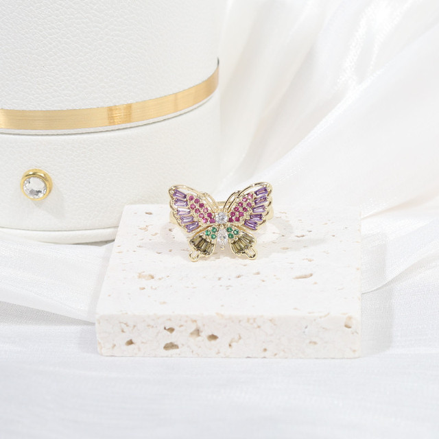 Biżuteria Korea - nowy projekt pierścień miedziany inkrustowany cyrkoniami, motyle, regulowany - Wianko - 14