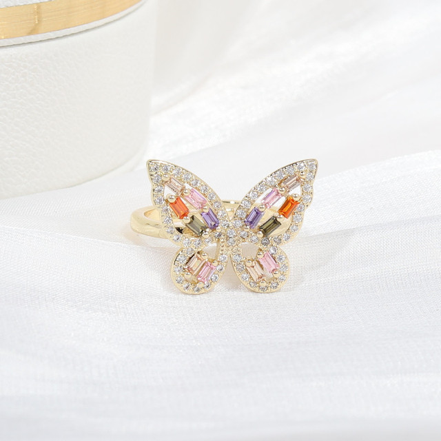 Biżuteria Korea - nowy projekt pierścień miedziany inkrustowany cyrkoniami, motyle, regulowany - Wianko - 11
