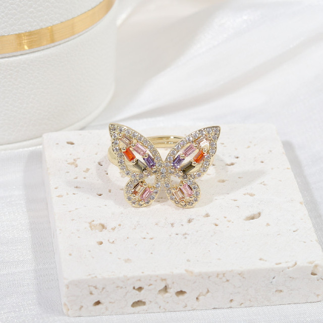 Biżuteria Korea - nowy projekt pierścień miedziany inkrustowany cyrkoniami, motyle, regulowany - Wianko - 5