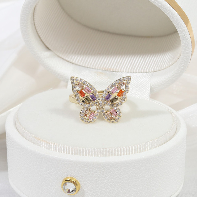 Biżuteria Korea - nowy projekt pierścień miedziany inkrustowany cyrkoniami, motyle, regulowany - Wianko - 4