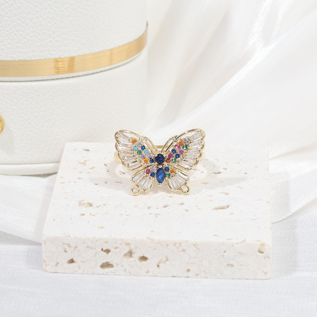 Biżuteria Korea - nowy projekt pierścień miedziany inkrustowany cyrkoniami, motyle, regulowany - Wianko - 13