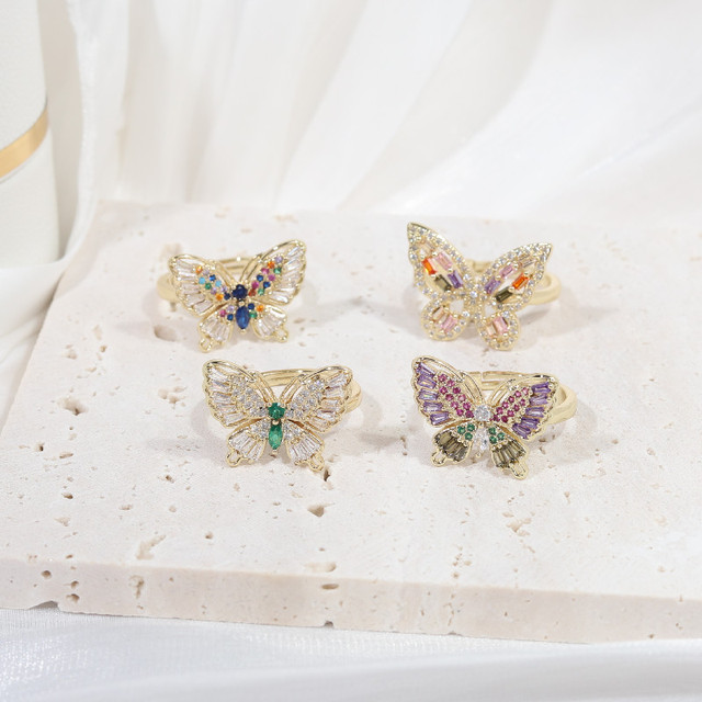 Biżuteria Korea - nowy projekt pierścień miedziany inkrustowany cyrkoniami, motyle, regulowany - Wianko - 10