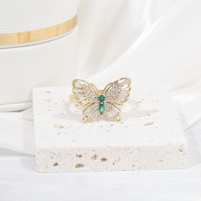 Biżuteria Korea - nowy projekt pierścień miedziany inkrustowany cyrkoniami, motyle, regulowany - Wianko - 12