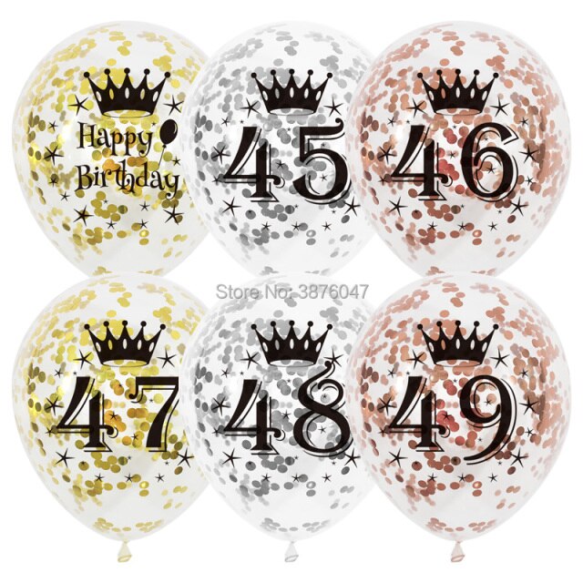 Partia 6 sztuk różowych, złotych i srebrnych balonów urodzinowych numer 45-49, dekoracje na 45., 46. i 48. rocznicę - Wianko - 1
