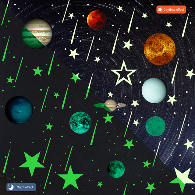 Naklejki ścienne: Dziewięć planet, świecące gwiazdy, meteoryty - dekoracje pokoju dziecięcego w stylu europejskim i amerykańskim - Wianko - 1