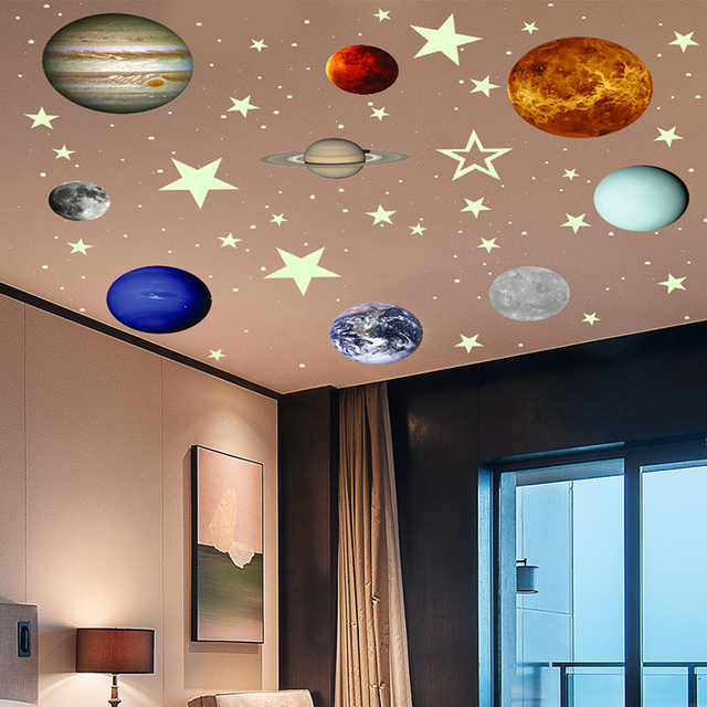 Naklejki ścienne: Dziewięć planet, świecące gwiazdy, meteoryty - dekoracje pokoju dziecięcego w stylu europejskim i amerykańskim - Wianko - 7
