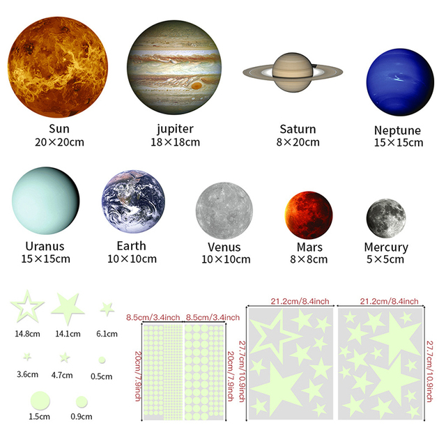 Naklejki ścienne: Dziewięć planet, świecące gwiazdy, meteoryty - dekoracje pokoju dziecięcego w stylu europejskim i amerykańskim - Wianko - 9