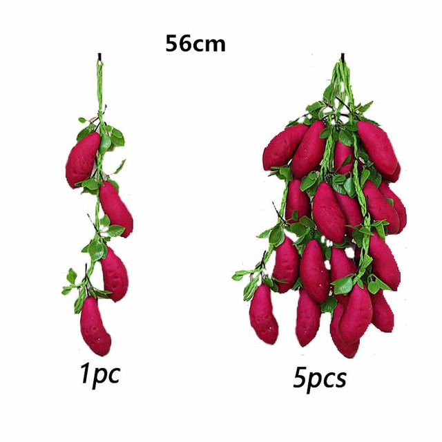 Sztuczne rośliny - Pęczek fałszywych warzyw ze sztucznymi chili i winoroślami - 50-70cm - Wianko - 17