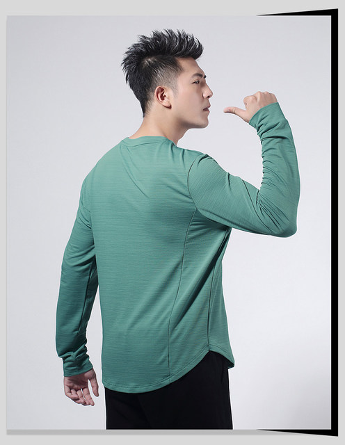 Męska sportowa koszulka do biegania z długim rękawem, elastyczna i oddychająca – Fitness 2021, luźna koszulka męska do siłowni - Wianko - 10
