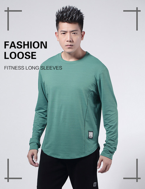 Męska sportowa koszulka do biegania z długim rękawem, elastyczna i oddychająca – Fitness 2021, luźna koszulka męska do siłowni - Wianko - 1