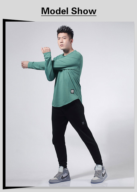 Męska sportowa koszulka do biegania z długim rękawem, elastyczna i oddychająca – Fitness 2021, luźna koszulka męska do siłowni - Wianko - 9