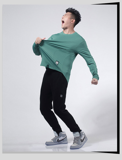Męska sportowa koszulka do biegania z długim rękawem, elastyczna i oddychająca – Fitness 2021, luźna koszulka męska do siłowni - Wianko - 12