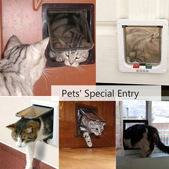 Brama bezpieczeństwa dla zwierząt - drzwi skrzydłowe, 4 sposób blokady, plastikowa, dla małych psów i kotów - Wianko - 6