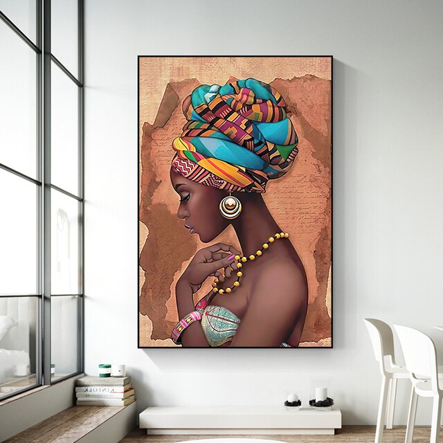 Nowoczesna afrykańska kobieta w perłowym naszyjniku - plakat i druk na płótnie, artystyczny portret malarstwa dla dekoracji domu i pokoju - Wianko - 2