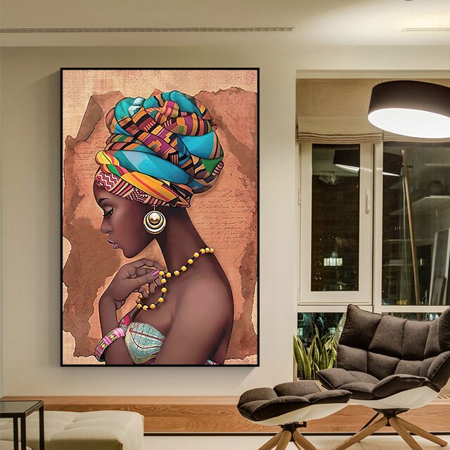 Nowoczesna afrykańska kobieta w perłowym naszyjniku - plakat i druk na płótnie, artystyczny portret malarstwa dla dekoracji domu i pokoju - Wianko - 3