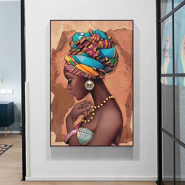 Nowoczesna afrykańska kobieta w perłowym naszyjniku - plakat i druk na płótnie, artystyczny portret malarstwa dla dekoracji domu i pokoju - Wianko - 5