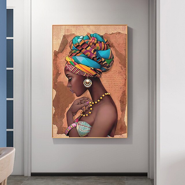 Nowoczesna afrykańska kobieta w perłowym naszyjniku - plakat i druk na płótnie, artystyczny portret malarstwa dla dekoracji domu i pokoju - Wianko - 4
