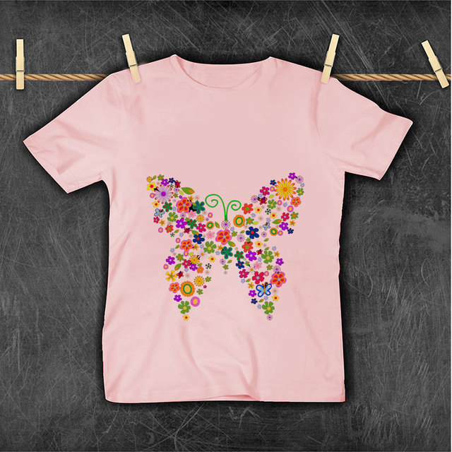 Nowa koszulka dziecięca z motywem roślin, kwiatów, motyli i alfabetu - lato 2021 - Wianko - 18