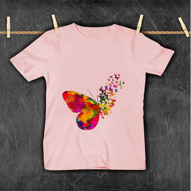 Nowa koszulka dziecięca z motywem roślin, kwiatów, motyli i alfabetu - lato 2021 - Wianko - 7
