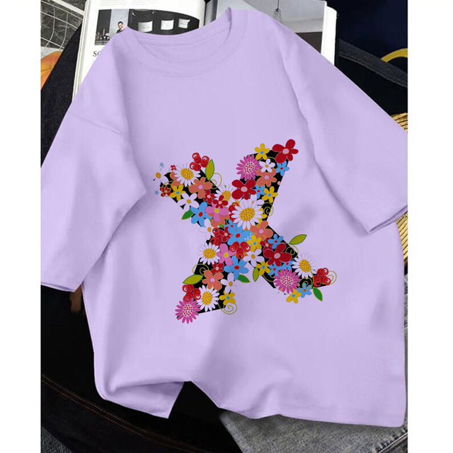 Nowa koszulka dziecięca z motywem roślin, kwiatów, motyli i alfabetu - lato 2021 - Wianko - 16