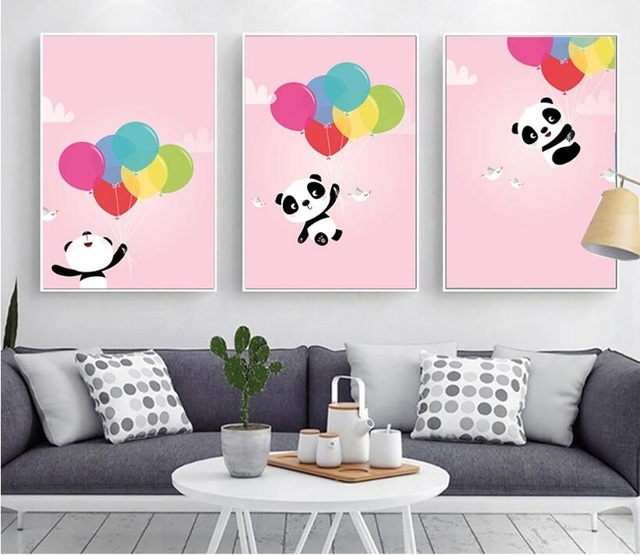 Urocza różowa Panda - dekoracja z balonów dla dzieci, plakaty artystyczne na płótnie do pokoju dziecięcego - Wianko - 3