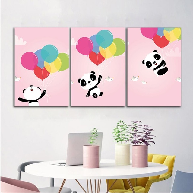 Urocza różowa Panda - dekoracja z balonów dla dzieci, plakaty artystyczne na płótnie do pokoju dziecięcego - Wianko - 6