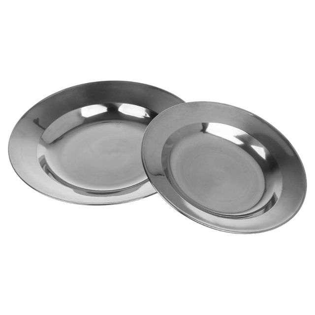 Płytki talerz danie taca z okrągłej stali nierdzewnej, jednorazowy pojemnik na jedzenie, do campingów i pikników, zastawa stołowa, 16-24cm - Wianko - 1